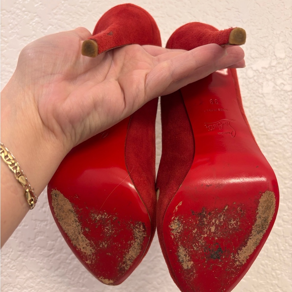Christian Louboutin Moira 120 Red Heels with Intricate Cutouts - Picture 7 of 8